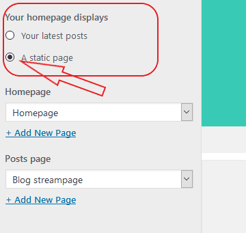 selecting a static page as your homepage in wordpress